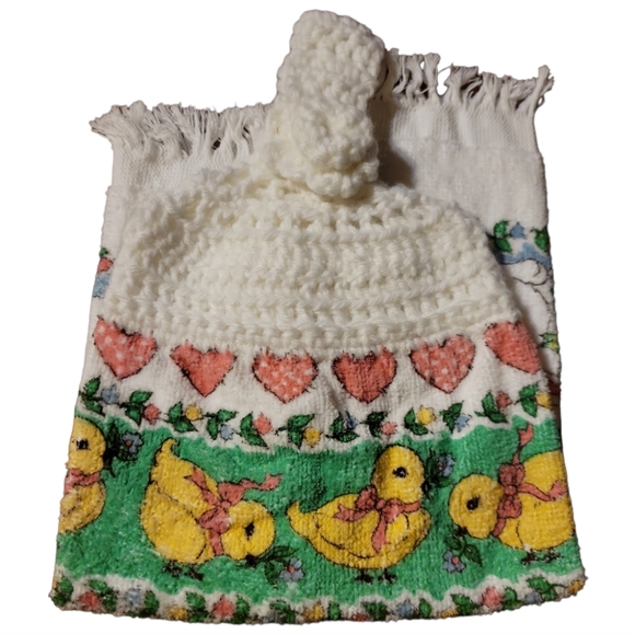 Vtg Easter Spring Crotchet Flowers Heart's Chicks Bunny Rabbit B & D Towel Eggs - Picture 1 of 4